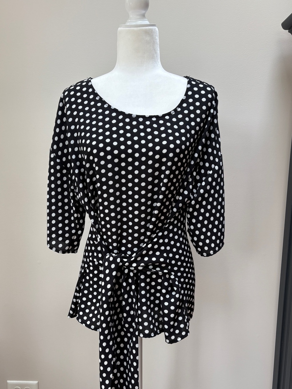 Tua Navy Blue and White Polka Dot Tie-Waist Blouse